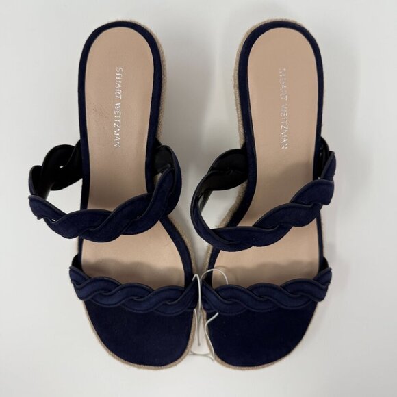 Stuart Weitzman Twistie Flat Sandals Open Toe Wedge Heels Women's 7 Navy NWOB - Picture 4 of 9